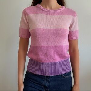 Vintage knit colorblock top pastel pink purple 80s